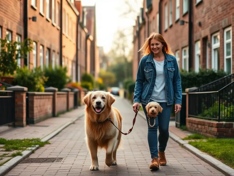 Person går tur med hund på dansk villavej